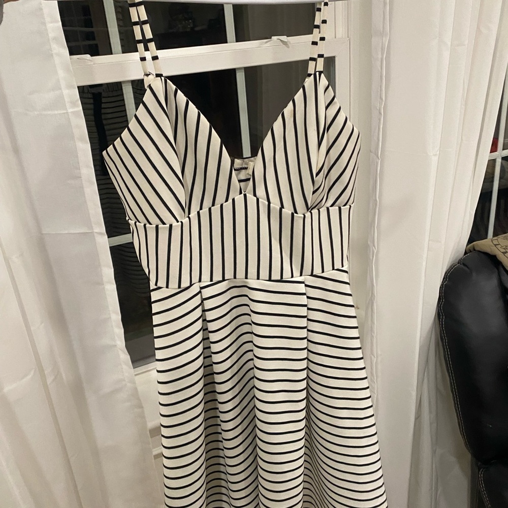 Monteau Black and White Striped Midi Dress